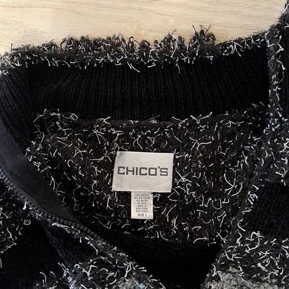 Chicos Full Zip Cardigan Jacket Size 1 Medium Boucle Yarn Textured Tweed Fringe - Picture 5 of 7